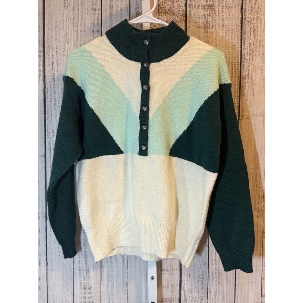 Rowdy Crowd Clothing Women’s Sweater Small Green Geometric 1/2 Button Up
